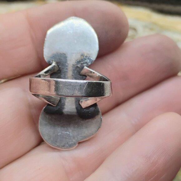 Vtg Native Navajo Old Pawn Sterling Silver Ring Turquoise & Coral Size 7.25 - Picture 4 of 6